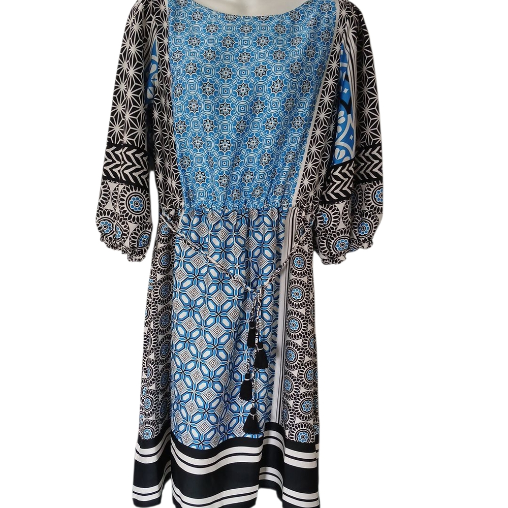 LOFT Blue and Black Bishop Sleeve Sundress